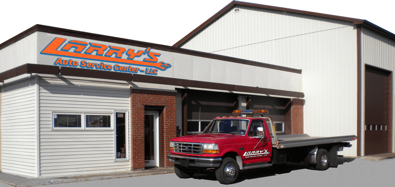 An outdoor view of Larry's Auto Service Center on a sunny day in Bethlehem, PA